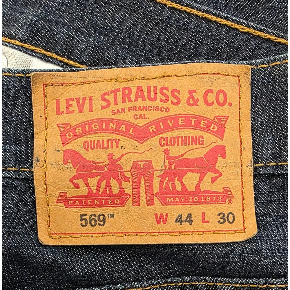 Levis 569 Loose Straight Leg Jeans Mens 44x30 Dark Wash Indigo Blue Denim